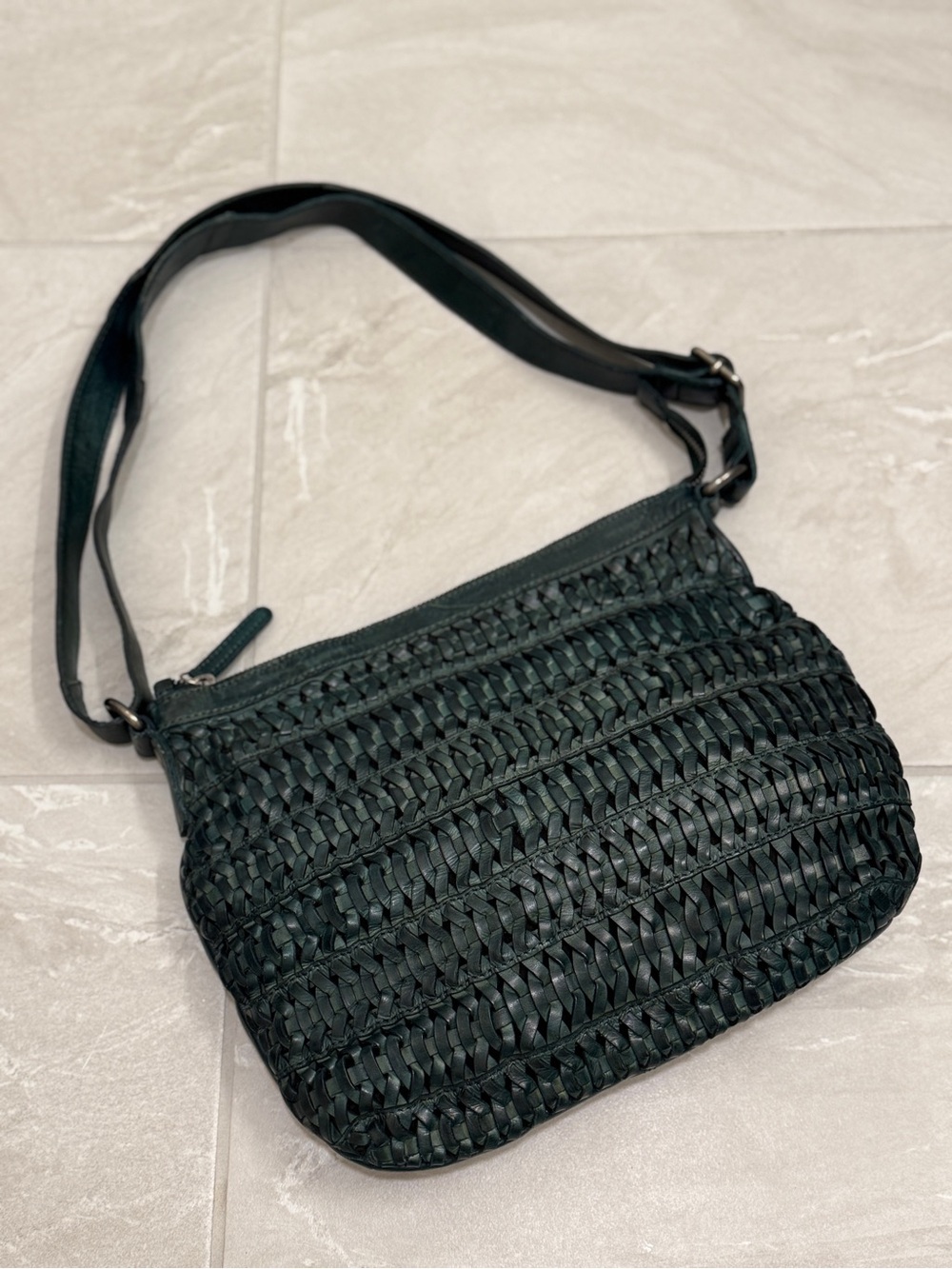 Valenca Holland Woven Leather Crossbody Bag Green Boho Shoulder